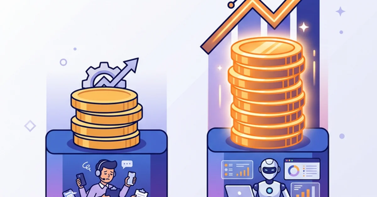 2D comparison showing small vs large coin stack representing AI automated lead ROI