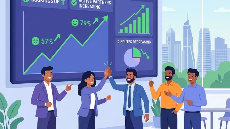 2D illustration of dashboard showing rising metrics reflecting successful channel partner program case study in Bengaluru