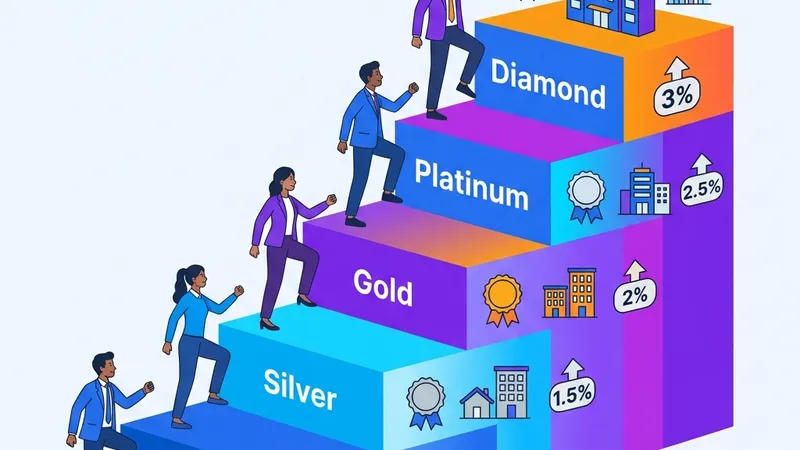 2D illustration showing an ascending 5-tier real estate channel partner commission structure