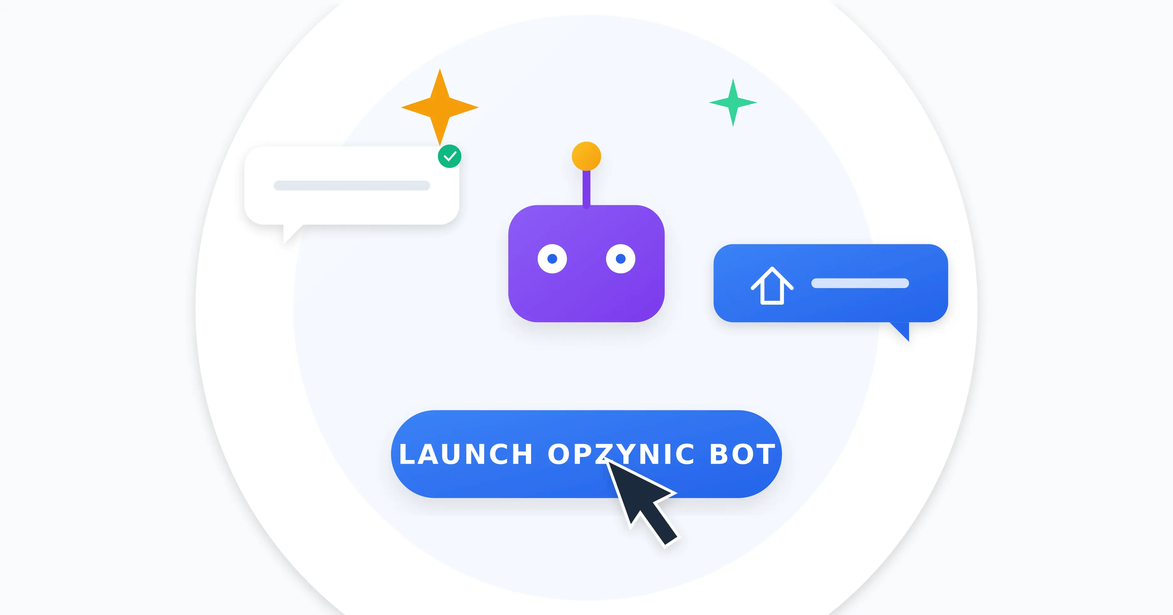Developer launching an opZynic AI chatbot with chat bubbles appearing